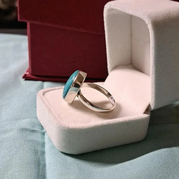 Peruvian Opalina Solitaire Ring In Sterling Silver. - Picture 7 of 8